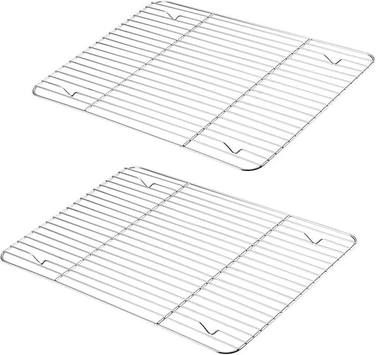 P&P CHEF Cooling Baking Rack Pack of 2, Stainless Steel Cooling Racks for Cooking Baking Roasting Grilling Drying, Dense Wires & Smooth Edge, Easy to clean, Silver, 15.3" x 11.25"