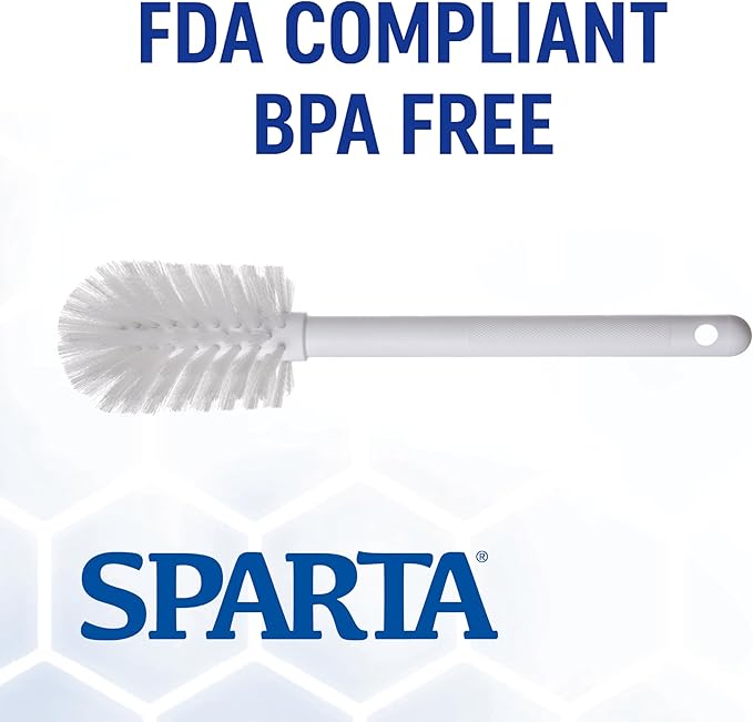 SPARTA Large Water Bottle Brush Ideal for Wide-Mouth Jars, Bottles and Tumblers, Dishwashing Tool with Handle for Home and Commercial Kitchens, Plastic, 12 Inches, White