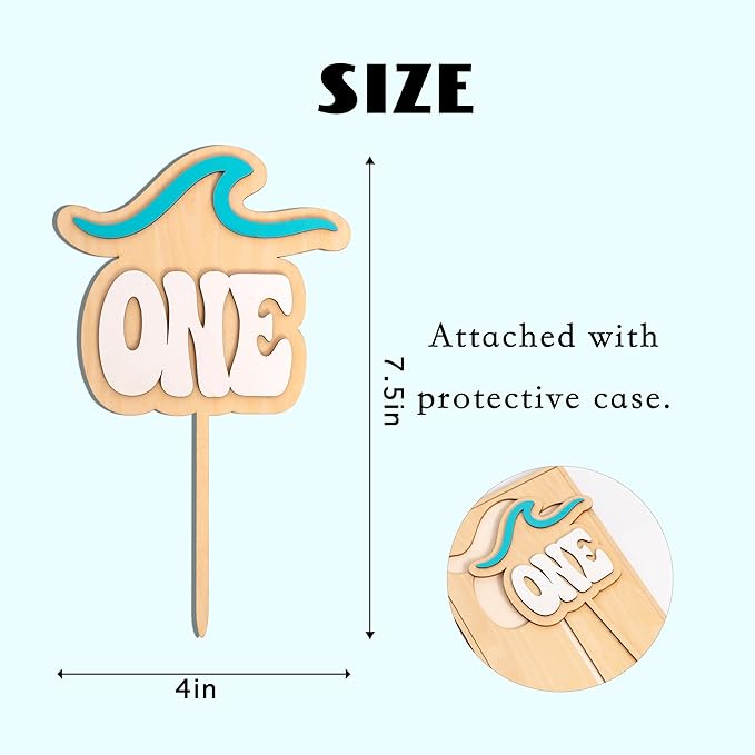 Wave Cake Topper - The Big One Cake Topper, Beach Themed First Birthday Decoration Supplies, Surf Theme 1st Birthday Party Decor for Cake Smash, Photo Props...