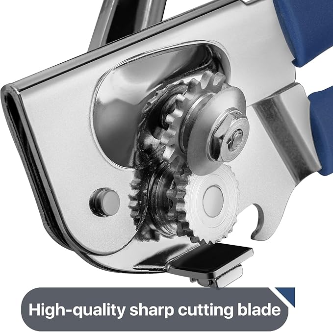 Commercial Can Opener, UHIYEE Hand Crank Can Opener Manual Heavy Duty with Comfortable Extra-long Handles, Oversized Knob, Large Handheld Can Open Easy for Big Cans, Blue