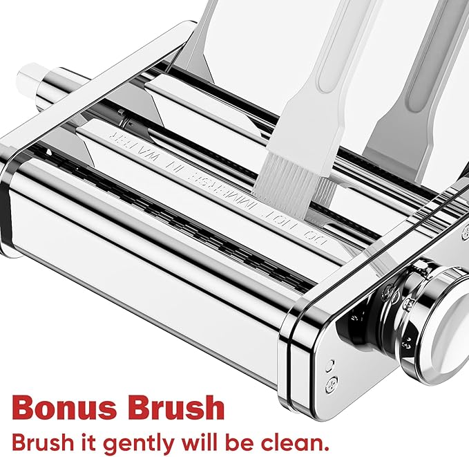 3 in 1 Pasta Attachment for Kitchenaid Stand Mixer, All Metal Pasta Maker Kitchenaid Attachment, Pasta Sheet Roller, Spaghetti Cutter, Fettuccine Cutter Maker Accessories and Cleaning Brush by Gvode