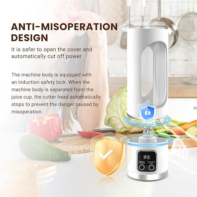 Portable Personal Electric USB Juicer，500ML Mini Blender Portable Blender For Shakes and Smoothies juice，12 Blades Great for Mixing，Compact、Convenient and Versatile (White)