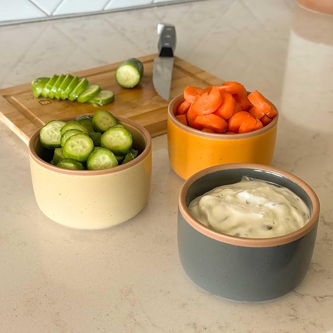 Mora Ceramic Ramekins - 6oz, Set of 6 - Small Oven Safe Baking Dishes/Cups - For Personal Pudding, Creme Brulee, Souffle, Serving Dip, Custard, Ice Cream - Single Mini Bowls - Artisan Colors