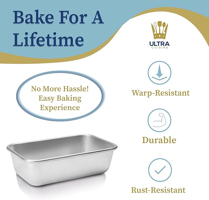 Ultra Cuisine Aluminum Loaf Pan for Baking Bread - 9.5x5 inch Loaf Pan, 1lb - Easy Clean, Quality, Durable Bread Tin - Commercial Aluminum Bread Pan for Baking Banana Bread, Cakes, Casseroles, Loaves