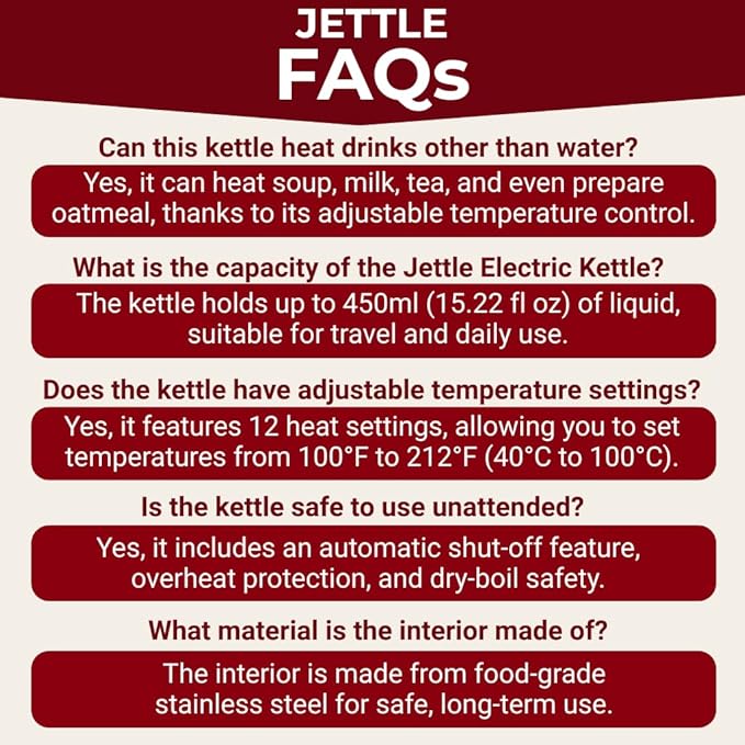 Electric Kettle - Travel Portable Heater for Coffee Tea Milk Soup - Stainless Steel Travel Water Boiler tea pot with Temperature Control - LED - Automatic Power Off - 450ml - Kitchen Appliance