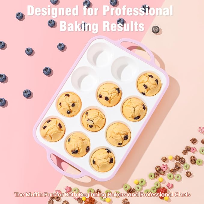 Silicone Muffin Pans for Baking 1 Pack, 2.6 Inch with Metal Reinforced Frame, Regular Size Nonstick Silicone Cupcake Pan for Baking Homemade Muffins, Cupcakes, Dishwasher Safe BPA Free-Pink