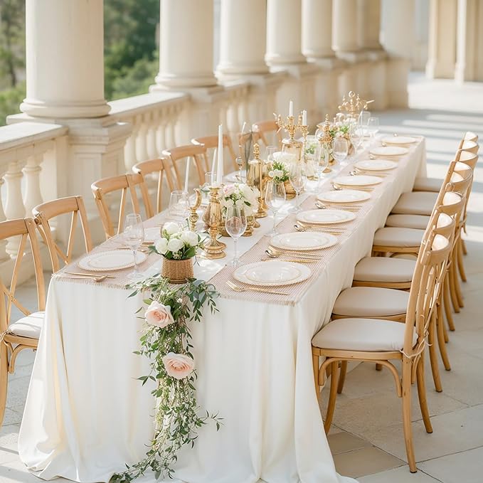 supernal 100pcs Ivory Plastic Plates with Gold Beads - Heavy Duty Elegant Disposable Plates Set Include 50 Cream Plastic Dinner Plate and 50 Dessert Plate Perfect for Wedding, Birthday & Party