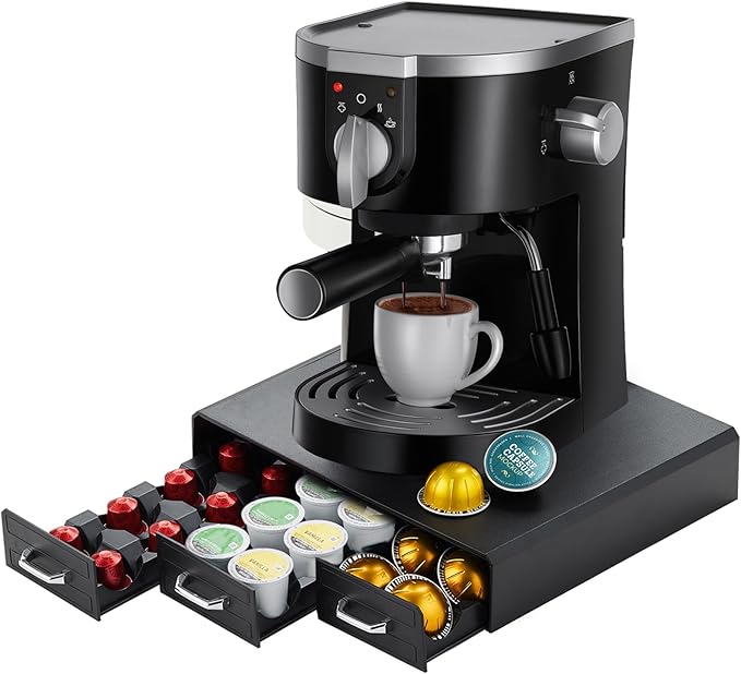 K Cup Holder Drawer 30 Pods Capacity, Three Drawers Design for Nespresso Pods Holder, Coffee Pod Holder Compatible With Keurig Pod Organizer&Nespresso/K-Cup/Vertuo Pod Holder, Black