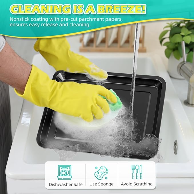 Air Fryer Basket for Oven, OPENICE 15.6" x 11.6" Air Fryer Tray and Pan Set with 30PCS Parchment Papers, Stainless Steel Oven Air Fryer Basket and Tray for Baking Grilling - Black