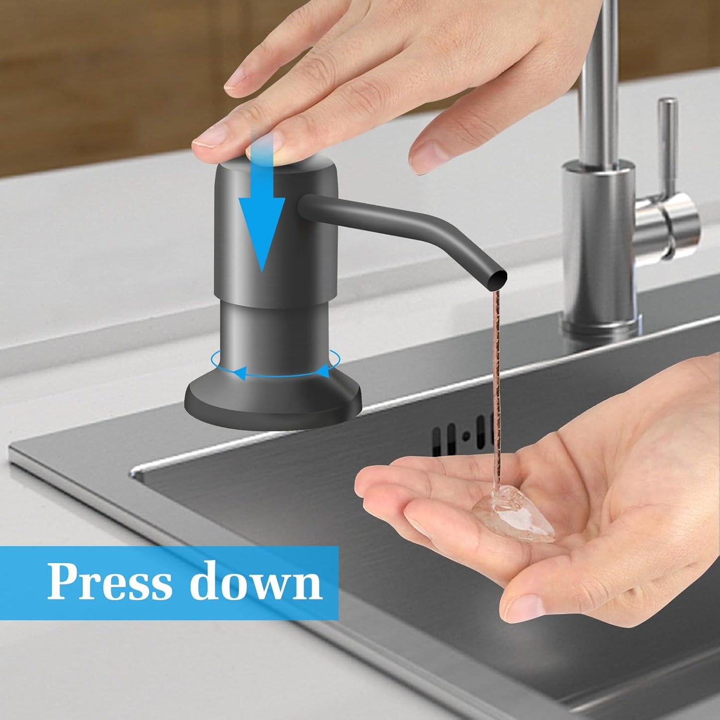 Soap Dispenser for Kitchen Sink and Extension Tube Kit, Stainless Steel Countertop SoapDispenser with 47 Inches Tube Connects Directly to Soap Bottle, Hand and Dish Soap Dispenser Pump （Gray）