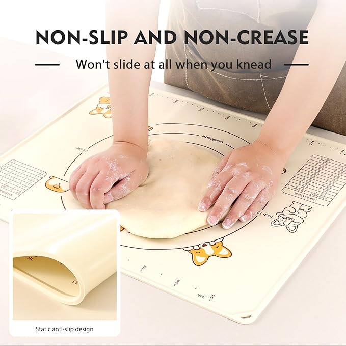Ourokhome Silicone Baking Mat Sheet and Pastry Dough Cutter, 0.5 Inch Thick 20'' X 16" BPA free Silicone Rolling Mat, Non-Stick and Anti-Slip, Dishwasher Safe (Beige)
