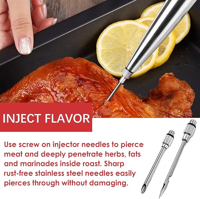 KAYCROWN Stainless Steel Turkey Baster Commercial Grade Quality Silicone Bulb Including 2 Marinade Injector Needles And Basting Brush