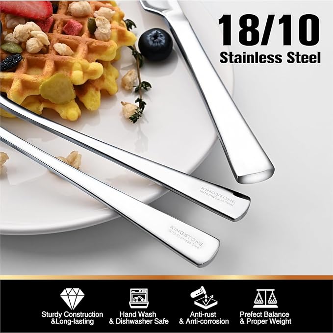 KINGSTONE 18/10 Stainless Steel Flatware, 15-Piece Forged Silverware Set for 3, Mirror Polished Cutlery Set Dishwaher Safe for Home, Restaurant, Wedding, Party