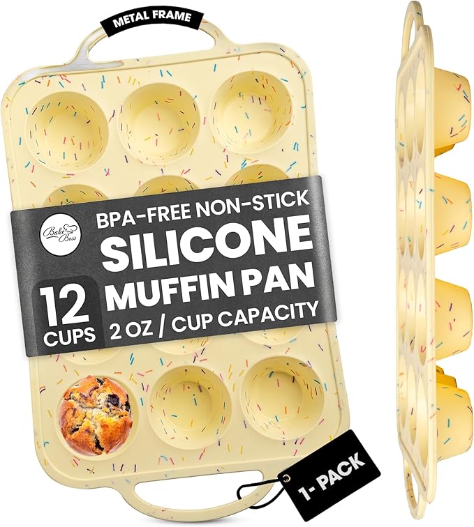 Silicone Mini Muffin Pan 12 Count – Non-Stick Muffin Pans for Baking, BPA-Free Silicone Cupcake Pans for Baking, Easy Release, Metal Handles, Oven & Dishwasher Safe