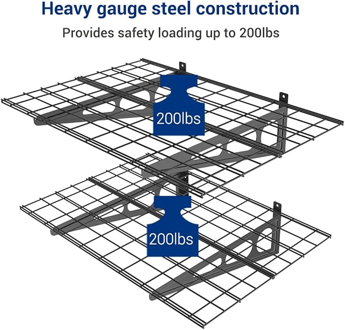 FLEXIMOUNTS 2 Pack 2x4ft Garage Shelving, Wall Shelf Garage Storage Rack, 24-inch-by-48-inch, Black