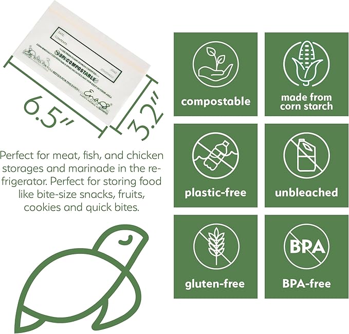 100% Compostable Food Storage Bags [Snack 300 Pack] Eco-Friendly Freezer Bags, Resealable Bags, Heavy-Duty, Reusable, Off-White by Earth's Natural Alternative