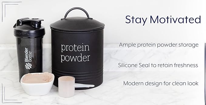AuldHome Design Enamelware Protein Powder Canister (Black); Modern Farmhouse Style Storage for Kitchen