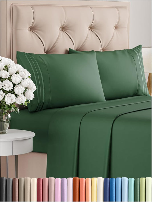 Cal King Size 4 Piece Sheet Set - Comfy Breathable & Cooling Bed Sheets Set - Hotel Luxury Bedding for Women, Men, Kids, Teens, Boys & Girls - Deep Pockets and Wrinkle Free - Oeko-Tex - Emerald Green