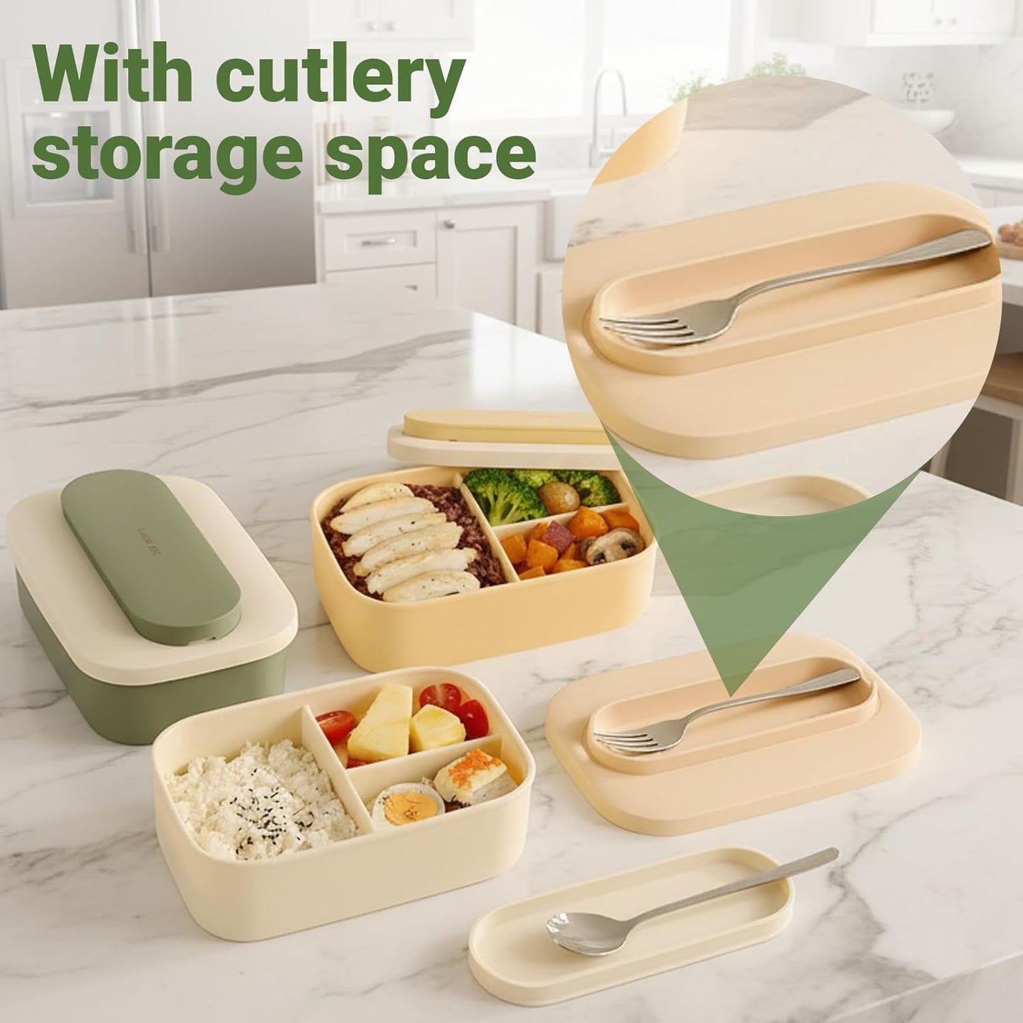 Silicone Bento Box Lunch Box for Adults, Lunch Food Container with 3 Compartment, BPA-Free and Leakproof, Microwave & Dishwasher Safe (Yellow)