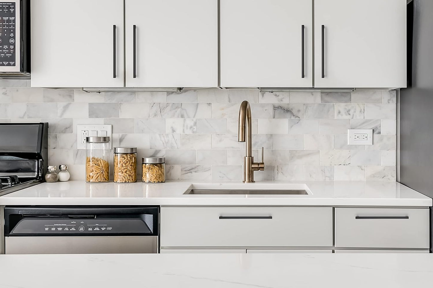 Ravinte 10 Pack Solid 7-1/2 Inch Center to Center Slim Square Bar Drawer Handles - Kitchen Cabinet Hardware Pulls - Matte Black