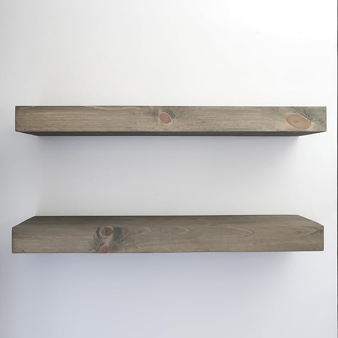 Modern Floating Shelves 3 Inches Thick for Wall, Wide Shelves for Kitchen, Living Room, Bedroom, and Bathroom, Natural Pine Wood, Rustic Wooden Shelf, (Set of 2) (Aged Barrel, 36Lx3Hx6D)