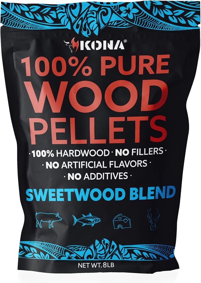 Kona Sweetwood Blend Wood Pellets - Concentrated, Pure, Old Growth Hardwood Grilling Pellets - for BBQ, Smoker Tubes, Grills - 8 lbs Sweet Thin Blue Smoke