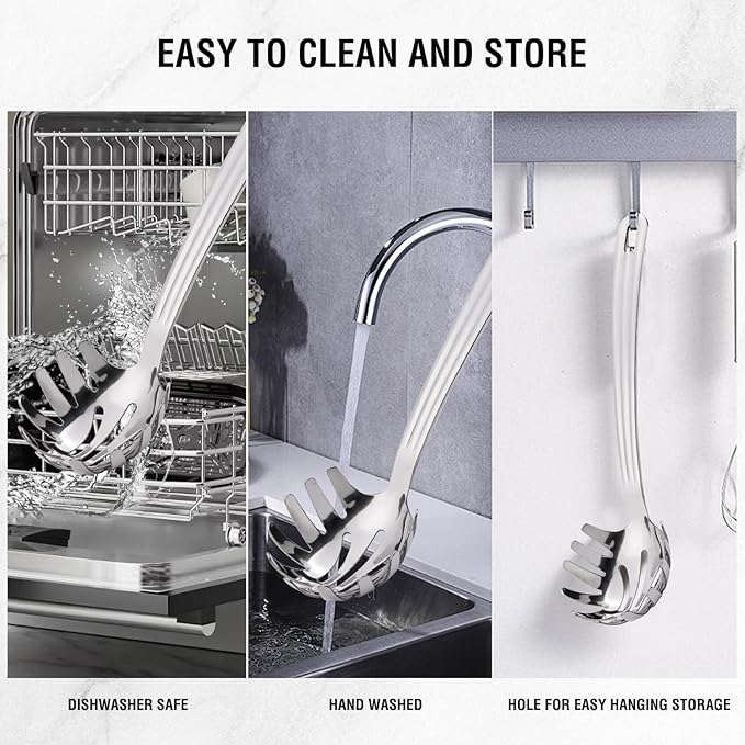 Stainless Steel 9.06 inch Spaghetti Server Spoon with Teeth - Pasta Fork Pasta Server Noodle Spoon Heavy Duty Cooking Utensils Classic Dishwasher Safe