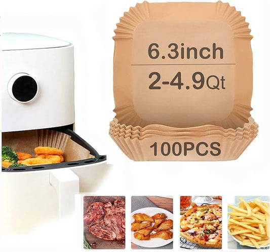 Air Fryer Disposable Paper Liner Square 6.3inch-7.9inch 100PCS Natural Baking Parchment Paper Air fryer liners,Oil-Proof High Temperature,for Air Fryers,Ovens,Pan and Microwaves
