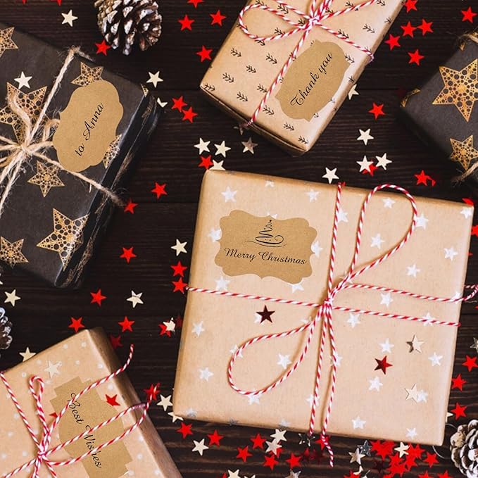 350 PCS Gift Tags Stickers Name Labels Stickers,2" x 1.2" Fancy Shape Stickers Self-Adhesive Handmade Bottle All-Purpose Jar Labels for Presents Cosmetic Decoration Jars Food Craft (Dark Kraft)