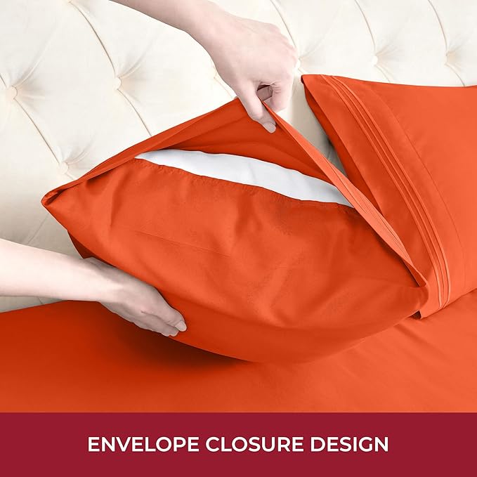 Mellanni RV Short Queen Sheets - 4 PC Iconic Collection Bedding - Hotel Luxury, Extra Soft, Cooling Bed Sheets - Deep Pocket up to 10 inch (RV/Short Queen, Poppy Orange)