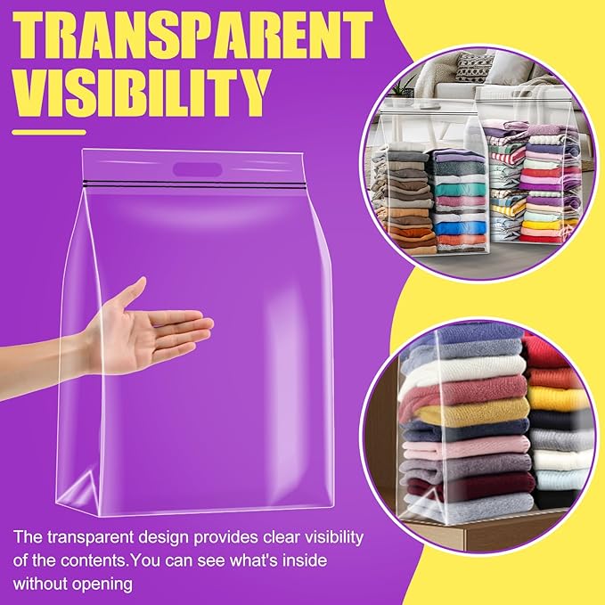 25 Gallon Extra Large Storage Bags 35”x 24”Resealable Clear Bags with Handle 4 Mil Thick Heavy Duty Big Bag for Clothes Pillow Travel Moving,Bedding,Shoes and Toys Storage, Pack of 12