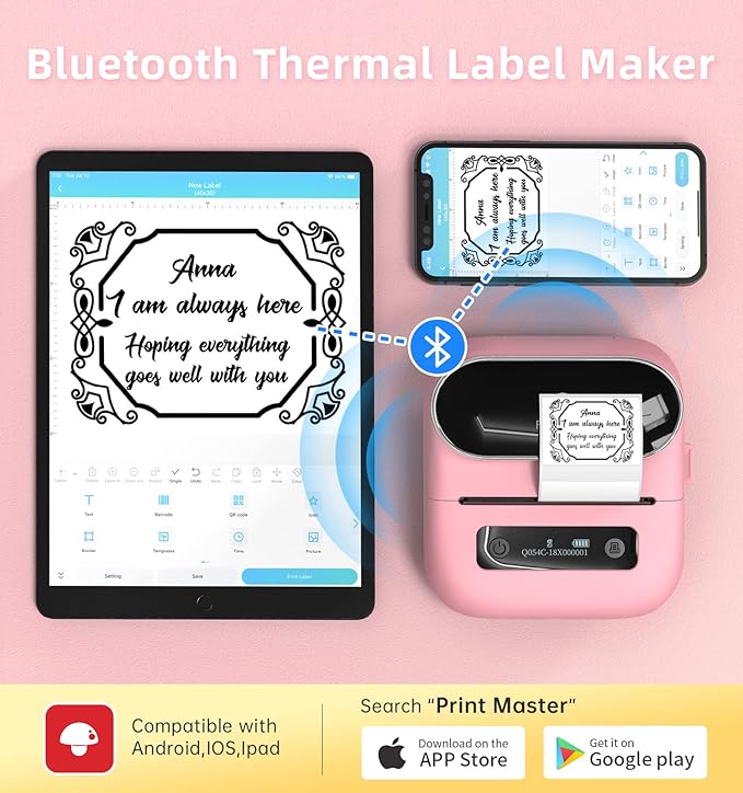 Phomemo M220 Label Maker, 3.14 Inch Bluetooth Thermal Label Printer, Compatible with Phone & PC, for Barcode, Address, Mailing, Home,Office,School