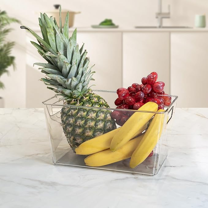 6 Pack Clear Plastic Storage Bins, 11" Large Pantry Organizer Bins with Handles, Plastic Containers for Refrigerator,BPA-Free Perfect for Kitchen,Fridge,Cabinet,Pantry,Bathroom,Closet Organization