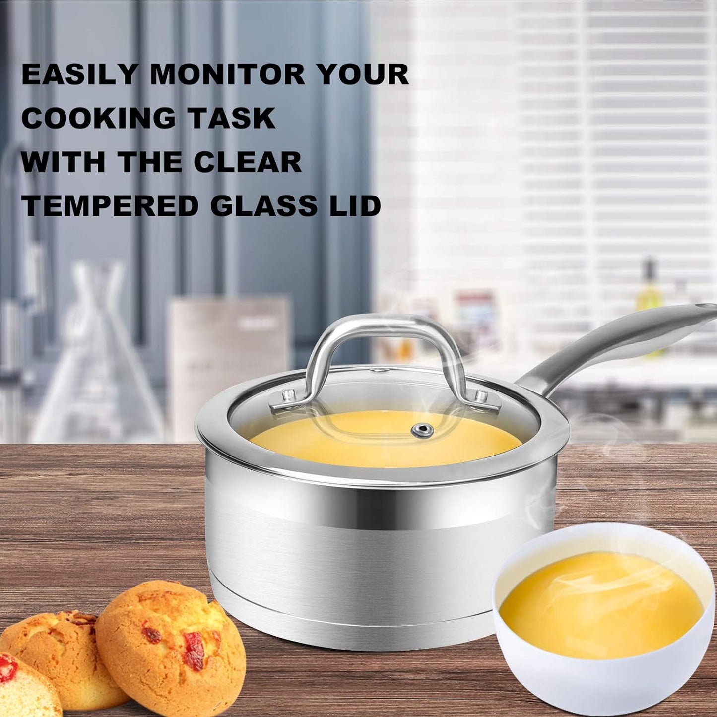 Duxtop Professional Stainless Steel Sauce Pan with Lid, Kitchen Cookware, Induction Pot with Impact-bonded Base Technology, 2.5 Quart