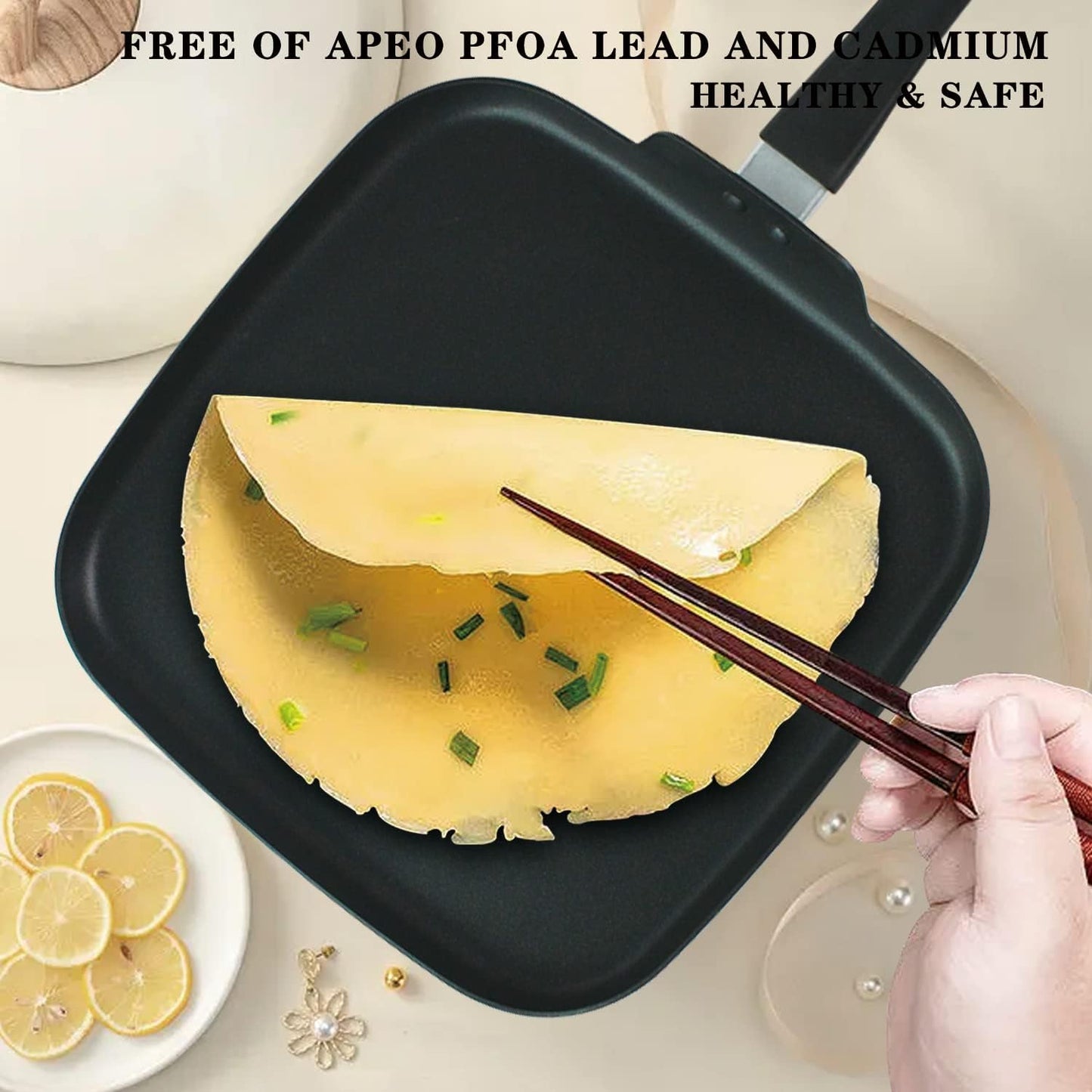 10 Inch Square Griddle Pan, Nonstick Grill Pan for Cooking Eggs, Omelettes, and More, Griddle Cookware, PFOA Free