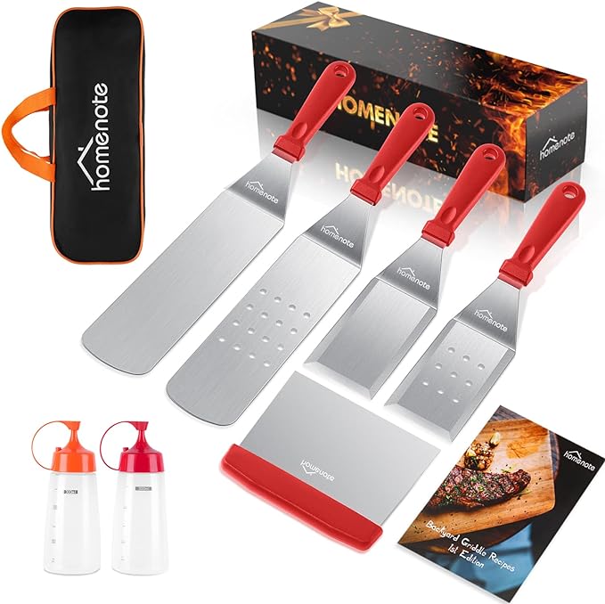 HOMENOTE Griddle Accessories Kit, Exclusive Griddle Tools Spatulas Set for Blackstone - 8 Pcs Commercial Grade Flat Top Grill Accessories - Great for Outdoor BBQ, Teppanyaki and Camping, Red