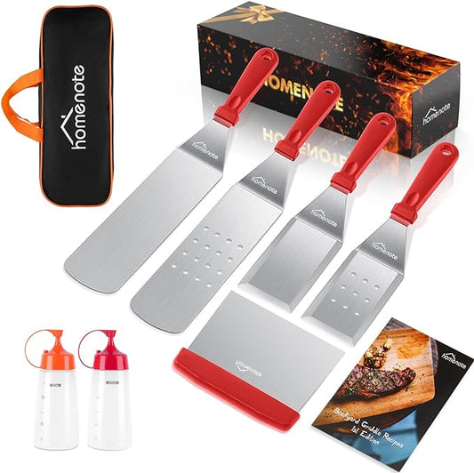 HOMENOTE Griddle Accessories Kit, Exclusive Griddle Tools Spatulas Set for Blackstone - 8 Pcs Commercial Grade Flat Top Grill Accessories - Great for Outdoor BBQ, Teppanyaki and Camping, Red