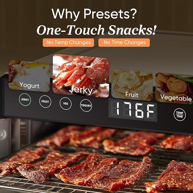 COSORI Food Dehydrator for Jerky, 176°F Temperature Control, 5 Stainless Steel Trays Dryer Machine, 4 Presets, 48H Timer, for Dog Treats, Meat, Fruit, Veggies, Snacks, Recipe Book Included