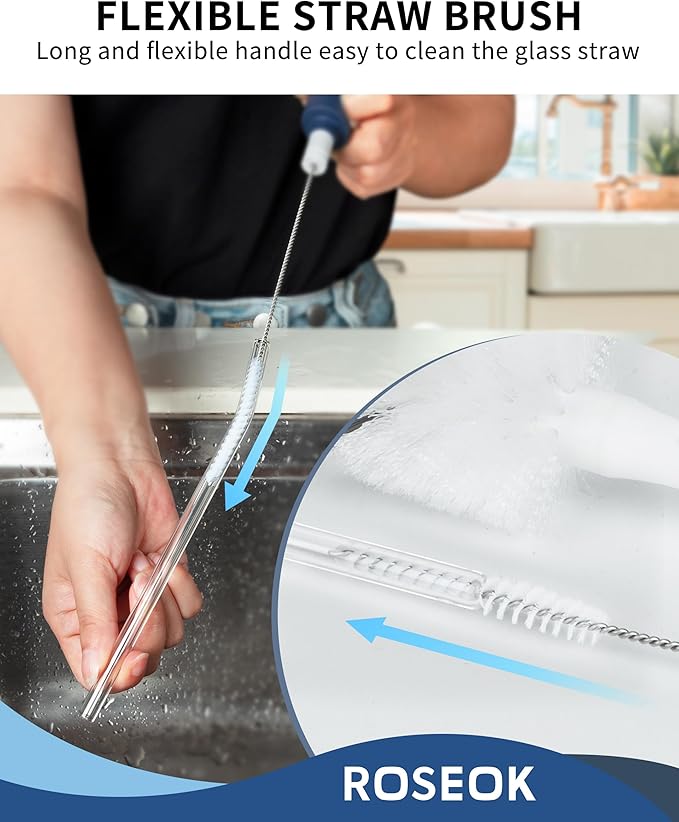 2 in 1 Long Handle Bottle Brush with Straw Brush for Cleaning Glass, Sports Bottle, Coffee Mug,Navy Blue,1 Pack