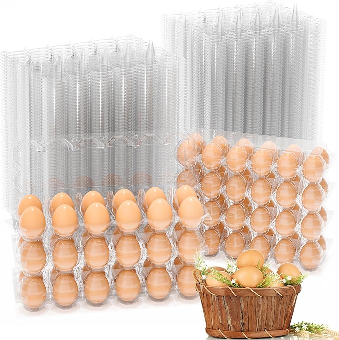 100 Pack Plastic Egg Cartons Cheap Bulk, 12 Count Clear Egg Containers for Fresh Chicken Eggs, 2x6 Grids Refrigerator Egg Trays for Refrigerator Storage, Chicken Farm, Market Display & Commercial Use