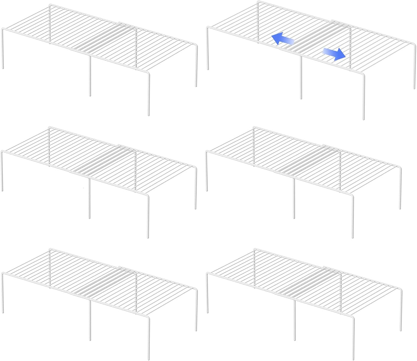 Redrubbit Cabinet Storage Shelf Rack, Expandable Metal Rustproof Kitchen Counter and Cabinet Shelf, Storage Rack Organizer Space Saver for Kitchen, Fridge, Cabinet, Bathroom, White, Set of 6