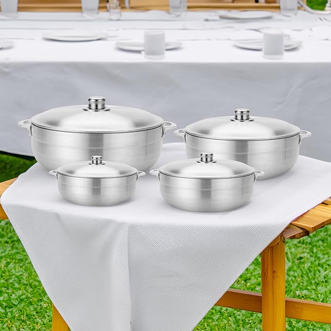 Alpine Cuisine 8-Piece Nonstick Aluminum Caldero Set for Stews, Soups & Rice | 2, 3.5, 7, 13 Qt, Silver