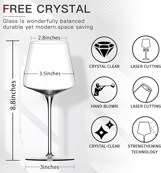 Red Wine Glasses Set of 4-18 oz Hand Blown Crystal Modern Wine Glasses-Unique square wine glasses with flat bottom For Cabernet, Pinot Noir, Burgundy