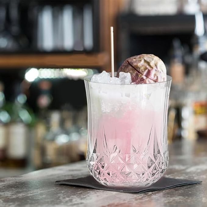 48 PCS Transparent Stemless Wine Glasses，Plastic Reusable Cups 9OZ Vintage Drinking Glasses Tumblers for Whisky, Beer, Juice, Beverages, Cocktai