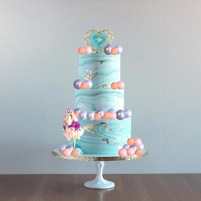 Gyufise 21 Pack Flower Boho Cake Topper Ball Cake Decorations Palm Leaves Plants Cake Decor for Girl Bohemian Princess Theme Wedding Baby Shower Birthday Party Supplies Pink Purple