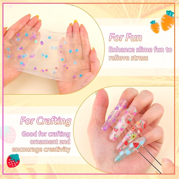 24-Grid Fruit Slice Polymer Clay Cute Slime Add Ins for Nail Art, Kawaii Scrapbooking Embellishments & Lip Gloss, Cellphone Decorations Bulk Slime Mix Ins Assorted Fruits Accessories for DIY Crafting