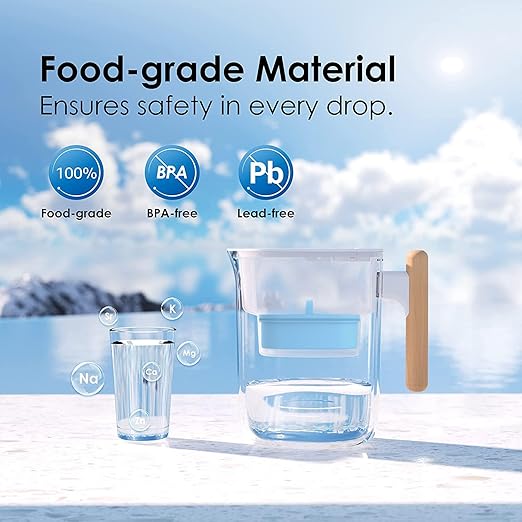Waterdrop Alkaline Chubby 10-Cup Large Water Filter Pitcher with 1 Filter, Healthy, Clean & Toxin-Free Mineralized Alkaline Water (100 Gallons), Up to PH 9.5, BPA Free