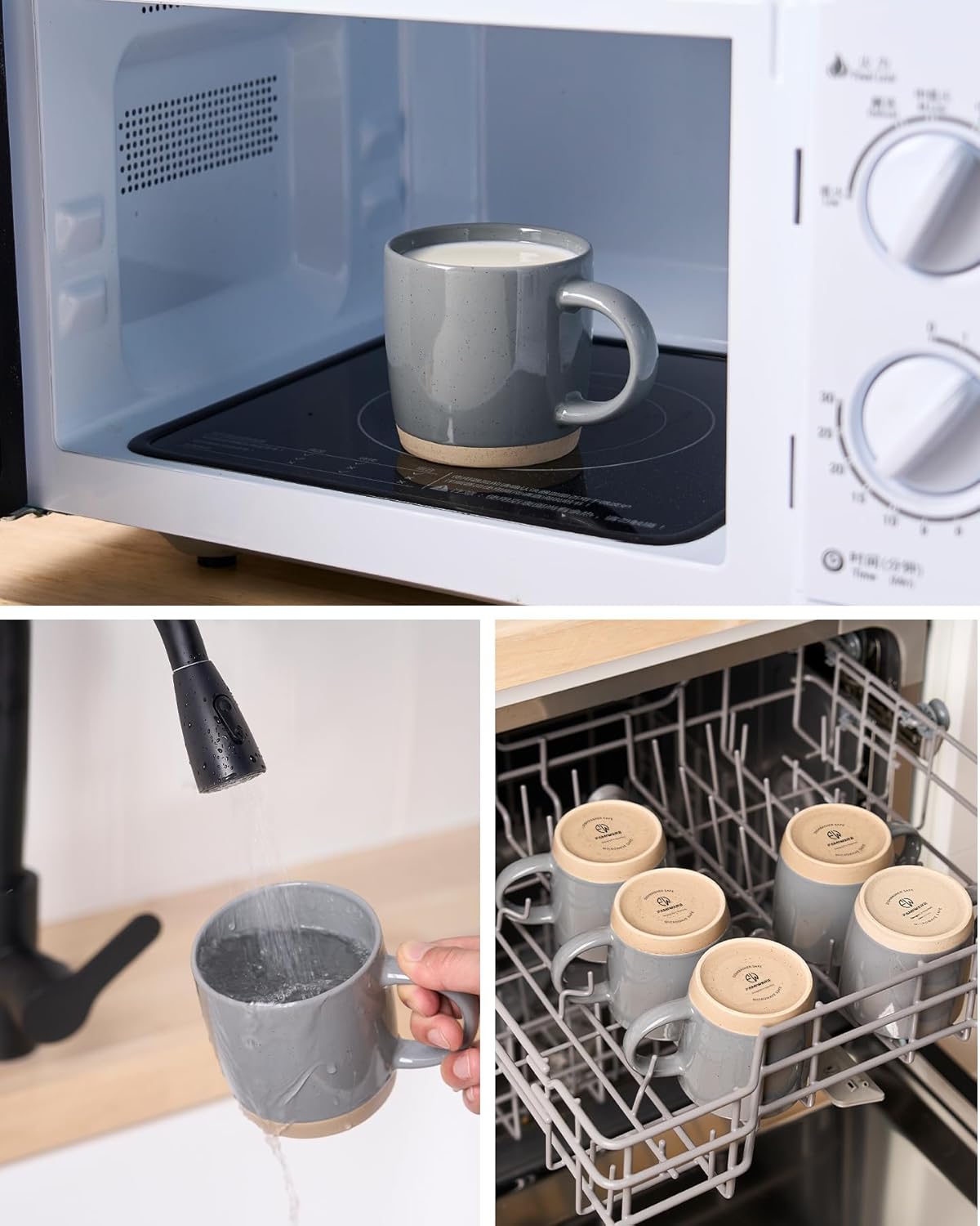 famiware Coffee Mugs for 4, 12 oz Mug Set, Drinking Cup with Handle for Coffee, Tea, Cocoa, Milk, Milkyway serise, Dark Gray