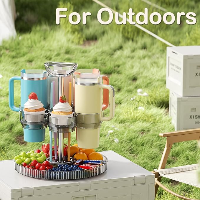 Rotating Stanley Cup Holder, Portable Water Bottle Organizer for 6 Stanley 40 oz & Mug, Adjustable Lazy Susan Organizer for Table Top Cabinet Home Countertop Pantry Shelf Tumbler Lid Organizer