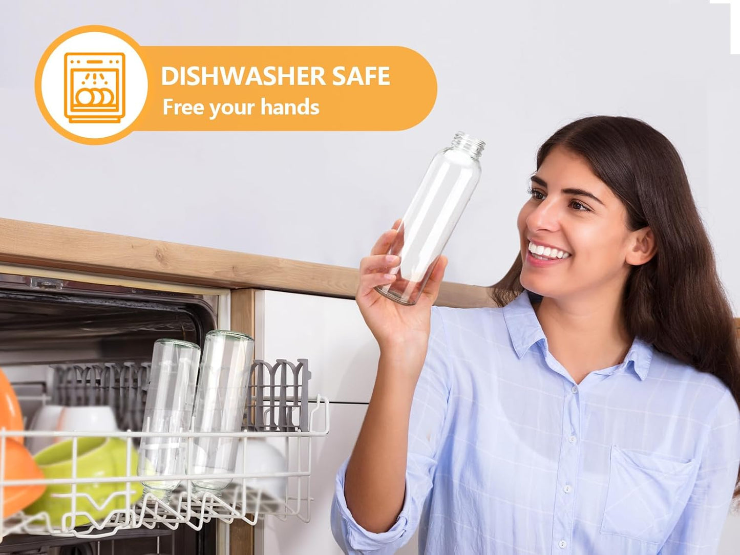 Zukro Glass Water Bottles with Lids 18 oz, Reusable Clear Juice Bottles Stainless Steel Airtight Cap for Juicing, 100% Leak Proof Juice Drinking Jar With Sleeve for Refrigerator, BPA Free, Set of 6